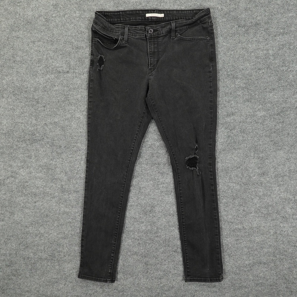 Levi's‎ 711 Skinny Jeans Womens 32 Faded Black Distressed Denim Mid Rise Stretch